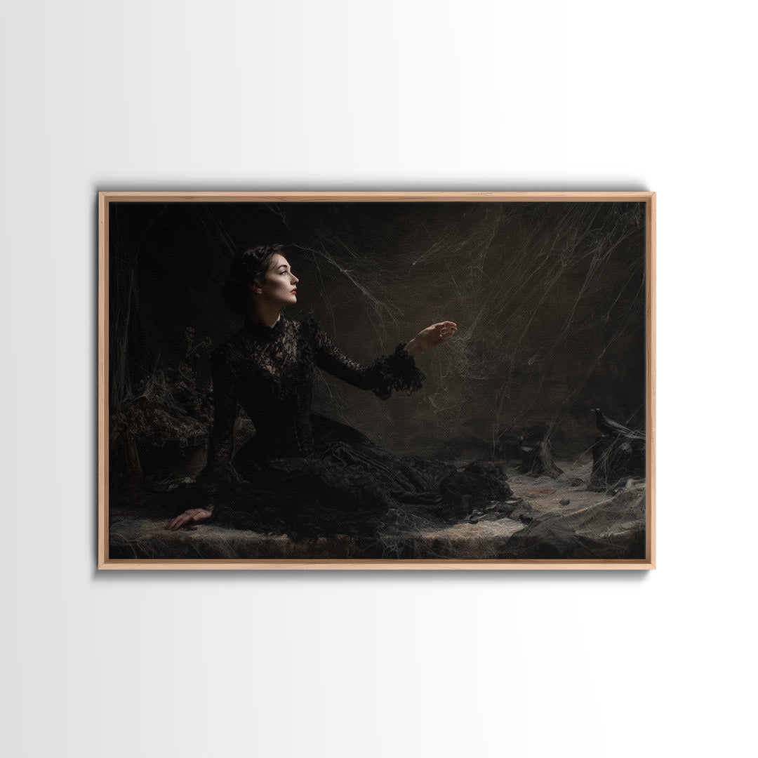 Black Lace And Cobwebs, Dark Symbolist Art, Landscape Wall Art, Gothic Horror Wall Art, Canvas Print, Halloween Wall Art