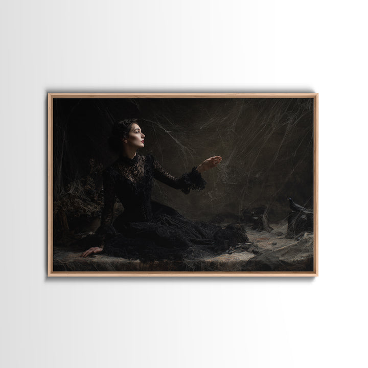 Black Lace And Cobwebs, Dark Symbolist Art, Landscape Wall Art, Gothic Horror Wall Art, Canvas Print, Halloween Wall Art