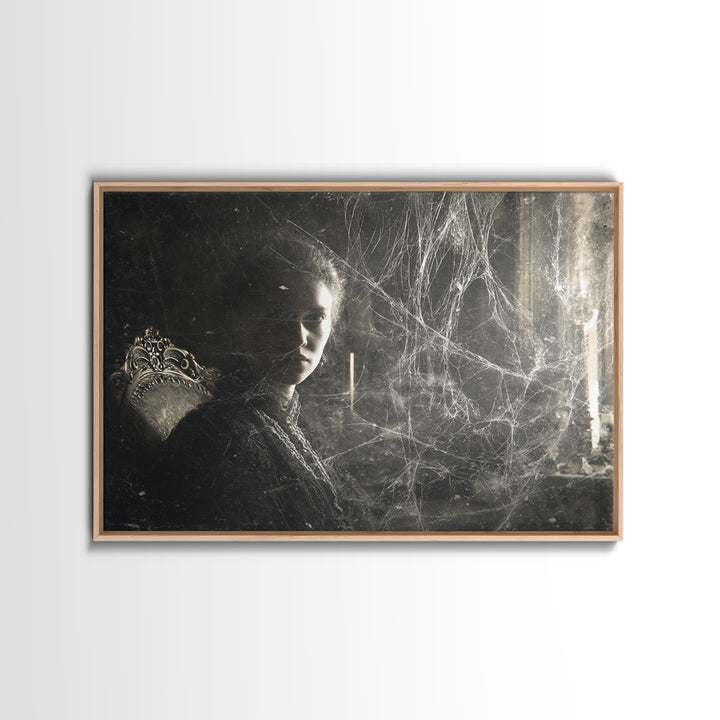 Black Lace And Cobwebs, Expressionist Gothic Art, Landscape Wall Art, Dark Halloween Decor, Framed Canvas Print, Halloween Wall Art