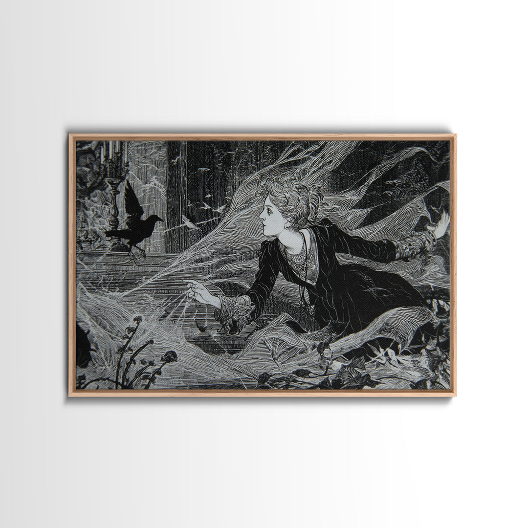 Black Lace And Cobwebs, Stained Glass Gothic Art, Landscape Wall Art, Macabre Wall Art, Framed Canvas Print, Halloween Wall Art