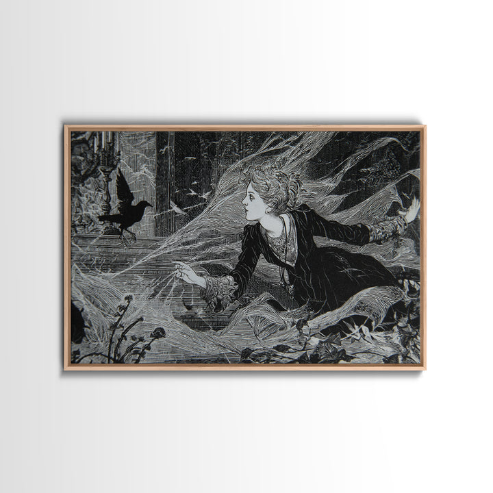 Black Lace And Cobwebs, Stained Glass Gothic Art, Landscape Wall Art, Macabre Wall Art, Framed Canvas Print, Halloween Wall Art
