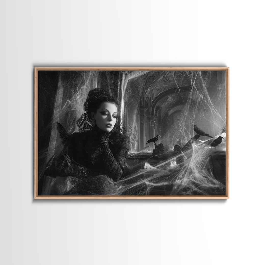 Black Lace And Cobwebs, Biomechanical Horror Art, Landscape Wall Art, Dark Fantasy Wall Art, Canvas Print, Halloween Wall Art