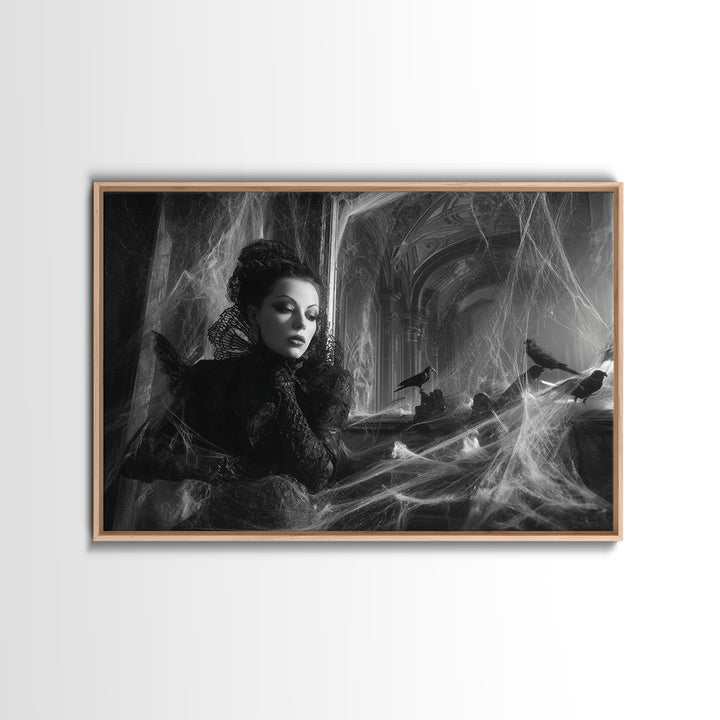 Black Lace And Cobwebs, Biomechanical Horror Art, Landscape Wall Art, Dark Fantasy Wall Art, Canvas Print, Halloween Wall Art