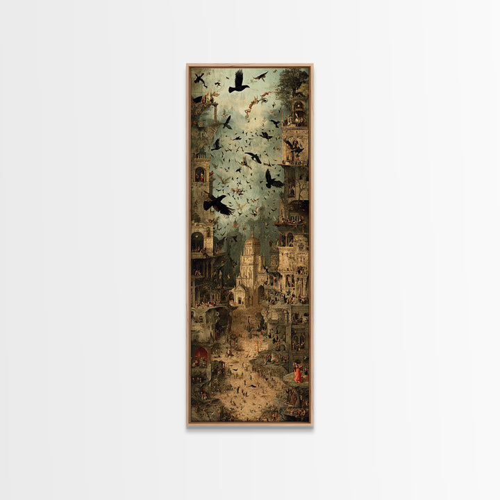 Ravens And Ruins, Medieval Grotesque Art, Tall Narrow Wall Art, Macabre Wall Art, Canvas Print, Halloween Wall Art, Halloween Decor