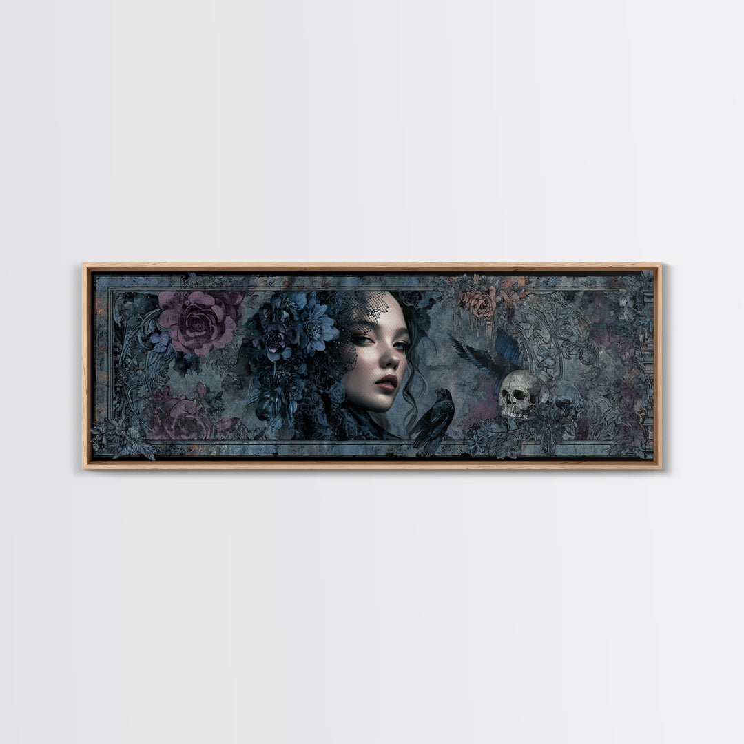 Gothic Woman Portrait Canvas Print, Dark Art, Weird Art, Living Room Decor, Fine Art, Nocturne, Textured Painting, DAR-3x1-20