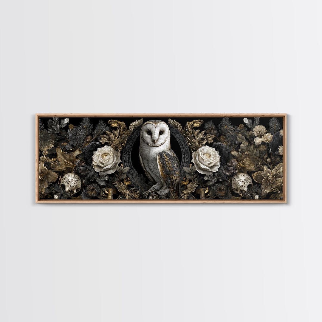 Owl in a Midnight Pine Forest Canvas Print, Dark Art, Boho Decor, Living Room Decor, Fine Art, Nocturne, Painting, Art Print, DAR-3x1-62
