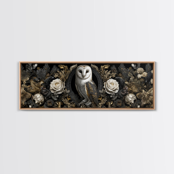 Owl in a Midnight Pine Forest Canvas Print, Dark Art, Boho Decor, Living Room Decor, Fine Art, Nocturne, Painting, Art Print, DAR-3x1-62