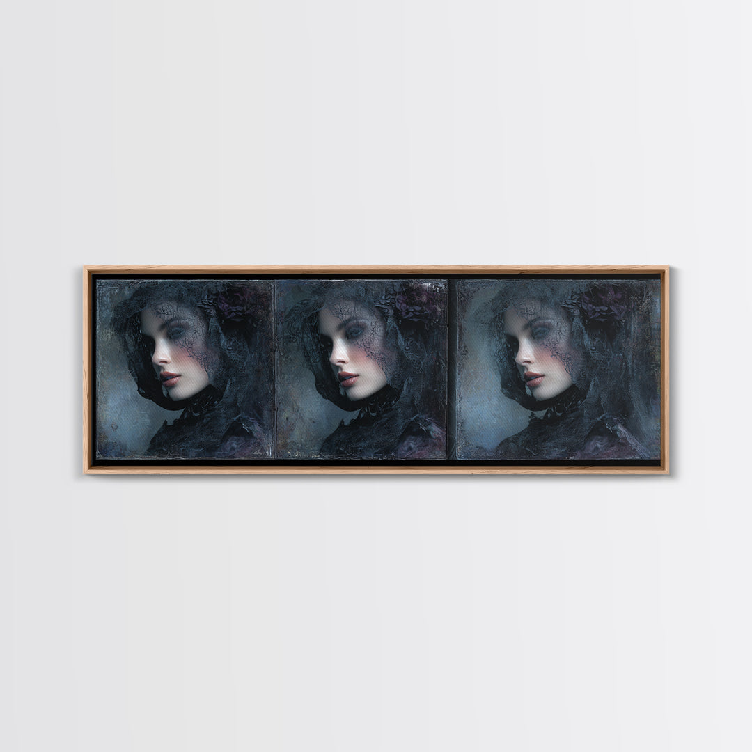 Gothic Woman Portrait Canvas Print, Dark Art, Art Print, Living Room Decor, Nocturne, Halloween Art, Unique Wall Decor, DAR-3x1-92