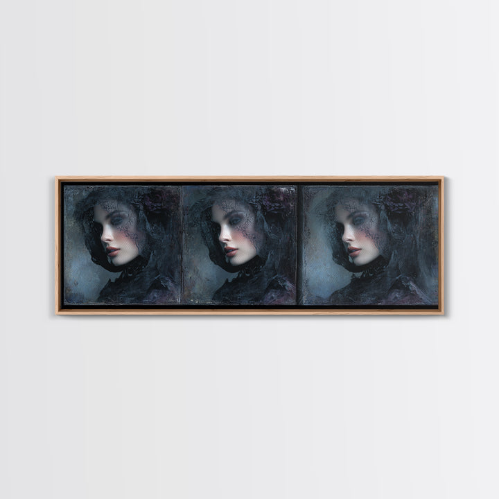 Gothic Woman Portrait Canvas Print, Dark Art, Art Print, Living Room Decor, Nocturne, Halloween Art, Unique Wall Decor, DAR-3x1-92