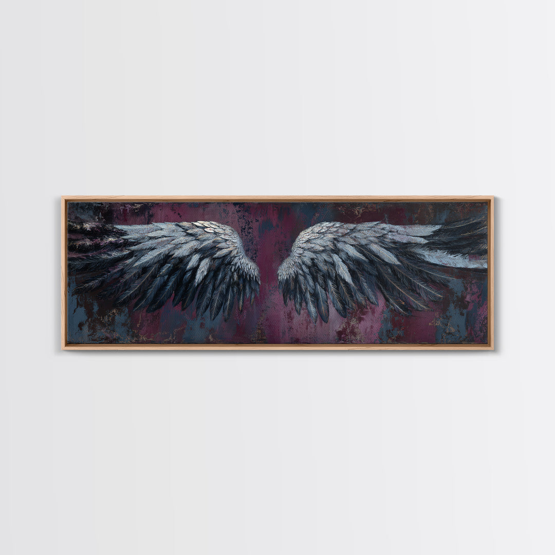 Dark Angel Wings Canvas Print, Dark Art, Art Print, Living Room Decor, Oil Painting, Nocturne, Halloween Art, Unique Wall Decor, DAR-3x1-95