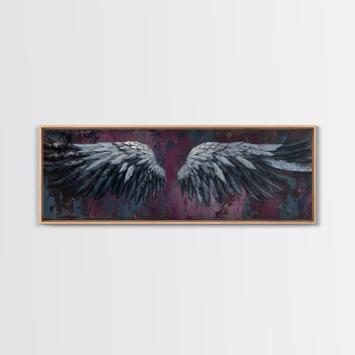 Dark Angel Wings Canvas Print, Dark Art, Art Print, Living Room Decor, Oil Painting, Nocturne, Halloween Art, Unique Wall Decor, DAR-3x1-95