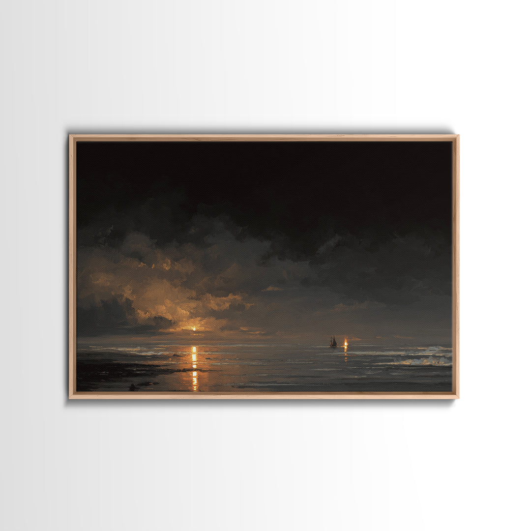 Stormy Sea under a Nearly Black Sky Canvas Print, Dark Art, Fantasy Art, Living Room Decor, Fine Art, Nocturne, DAR-3x2-57