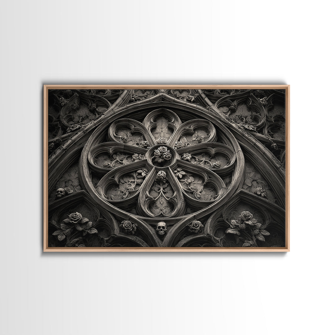 Gothic Cathedral Window Canvas Print, Dark Art, Minimalist Decor, Living Room Decor, Fine Art, Nocturne, Oil Painting, DAR-3x2-68