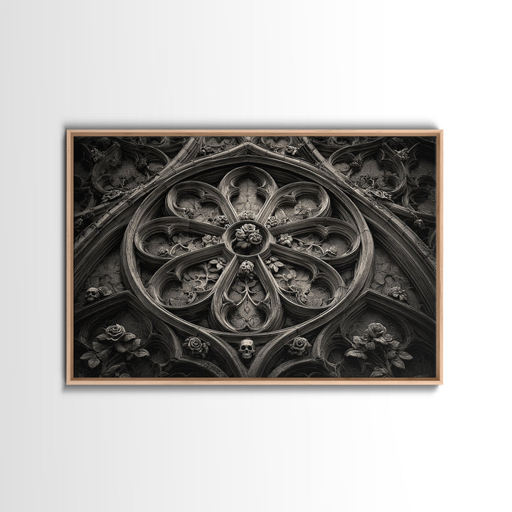 Gothic Cathedral Window Canvas Print, Dark Art, Minimalist Decor, Living Room Decor, Fine Art, Nocturne, Oil Painting, DAR-3x2-68