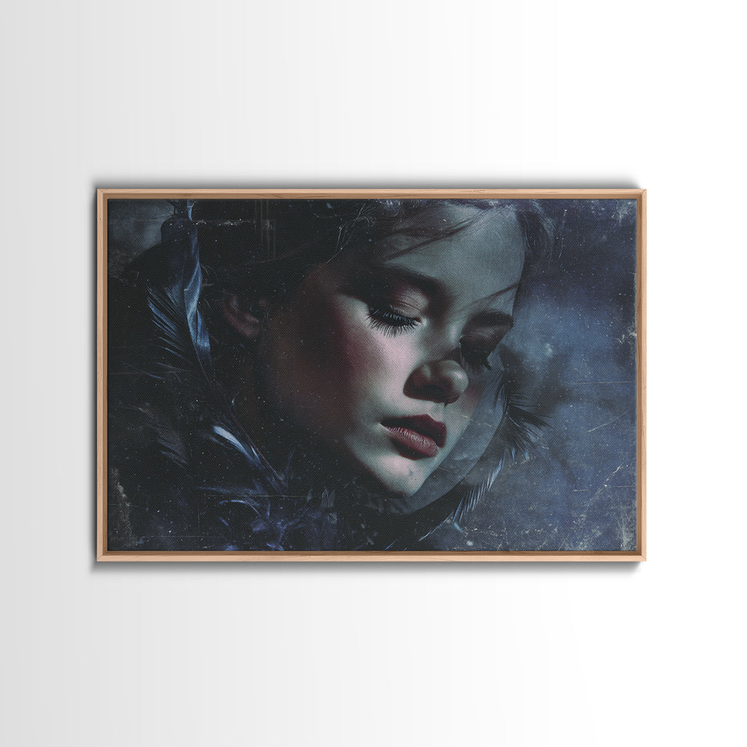 Silent Graveyard with Blue Moon Haze Framed Canvas Print, Dark Art, Unique Wall Decor, Living Room Decor, Fine Art, Nocturne, DAR-3x2-70