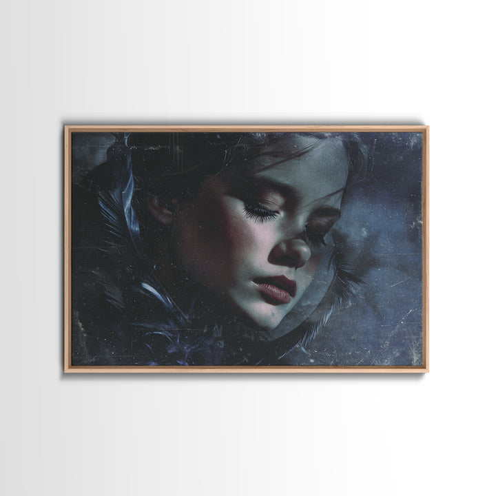 Silent Graveyard with Blue Moon Haze Framed Canvas Print, Dark Art, Unique Wall Decor, Living Room Decor, Fine Art, Nocturne, DAR-3x2-70