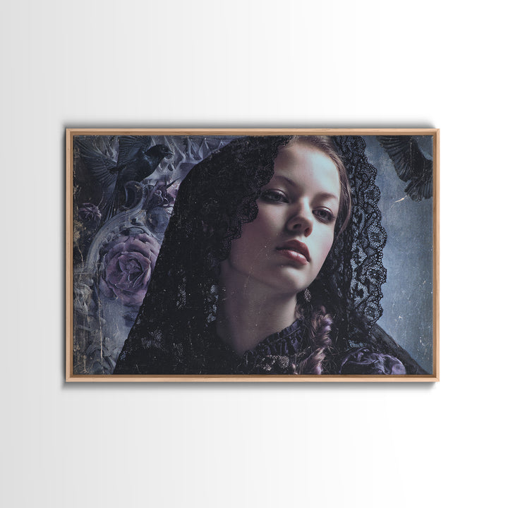 Gothic Woman Portrait Framed Canvas Print, Dark Art, Gothic Art, Living Room Decor, Fine Art, Nocturne, Fine Art Print, DAR-3x2-8