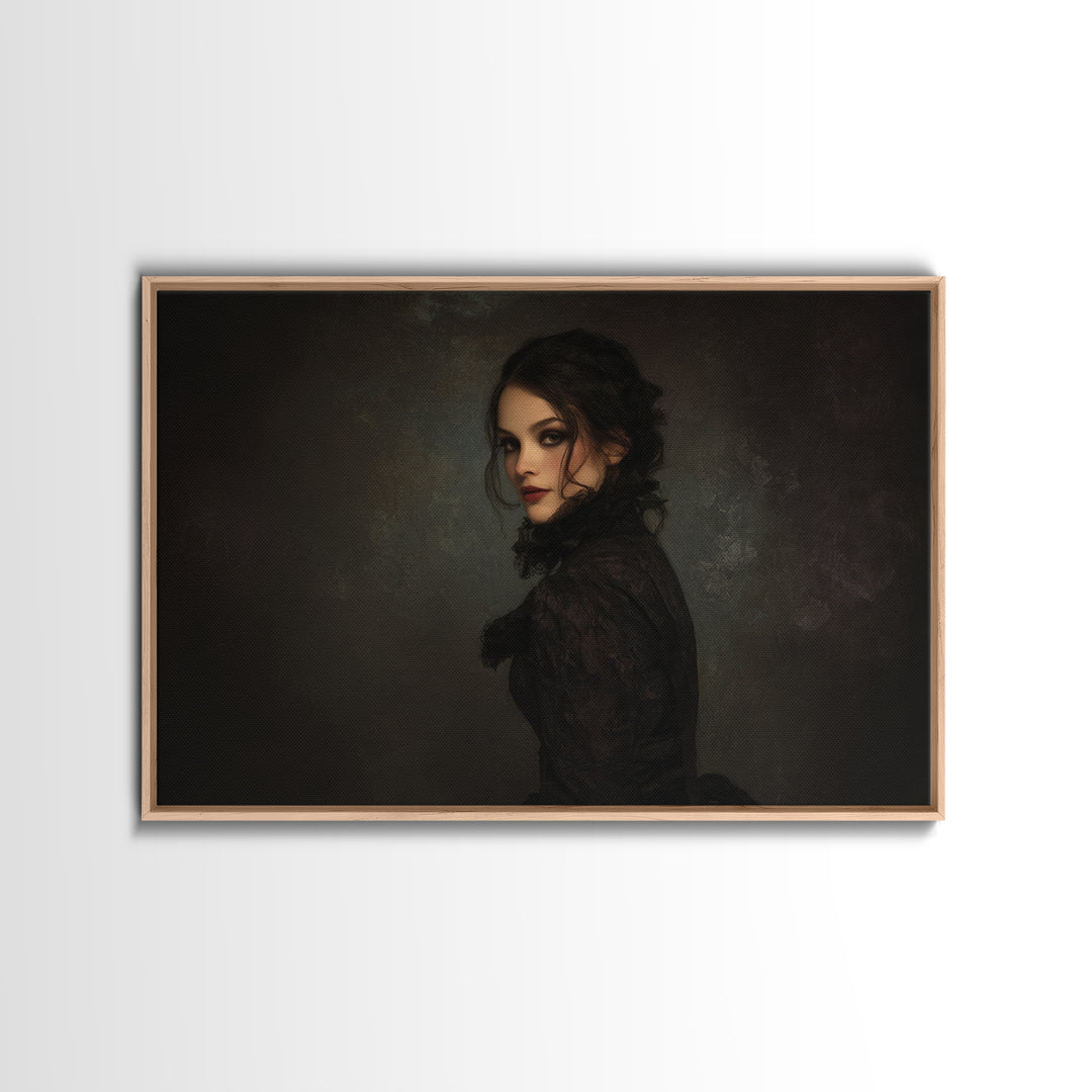Vampire Inspired Portrait with Pale Dramatic Light Canvas Print, Dark Art, Boho Decor, Living Room Decor, Fine Art, Nocturne, DAR-3x2-89
