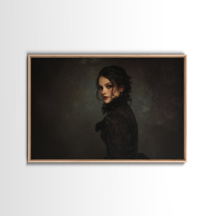 Vampire Inspired Portrait with Pale Dramatic Light Canvas Print, Dark Art, Boho Decor, Living Room Decor, Fine Art, Nocturne, DAR-3x2-89
