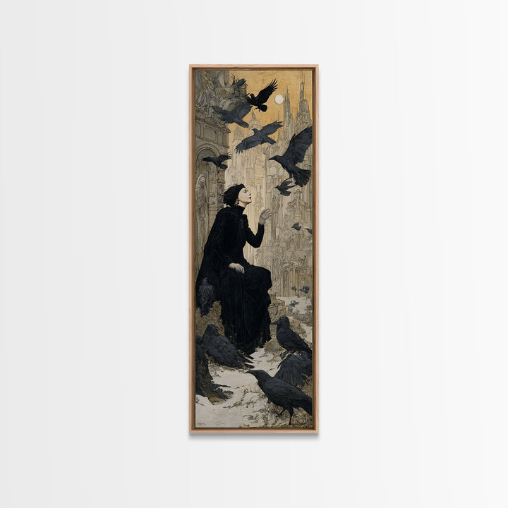 Ravens And Ruins, Symbolist Death Art, Tall Narrow Wall Art, Dark Halloween Decor, Canvas Print, Halloween Wall Art