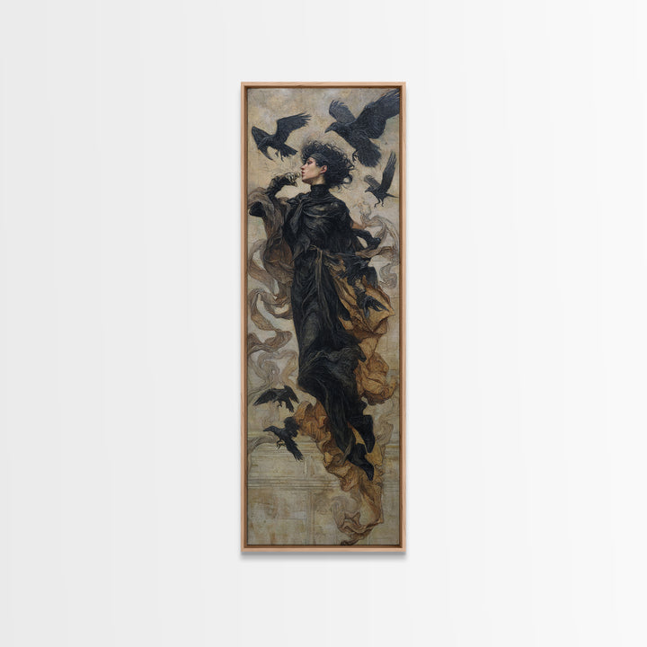 Ravens And Ruins, Dark Symbolist Art, Tall Narrow Wall Art, Dark Fantasy Wall Art, Framed Canvas Print, Halloween Wall Art