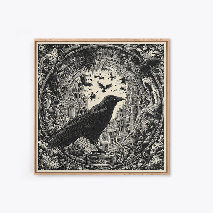 Ravens And Ruins, Macabre Folk Print Art, Square Wall Art, Dark Fantasy Wall Art, Canvas Print, Halloween Wall Art