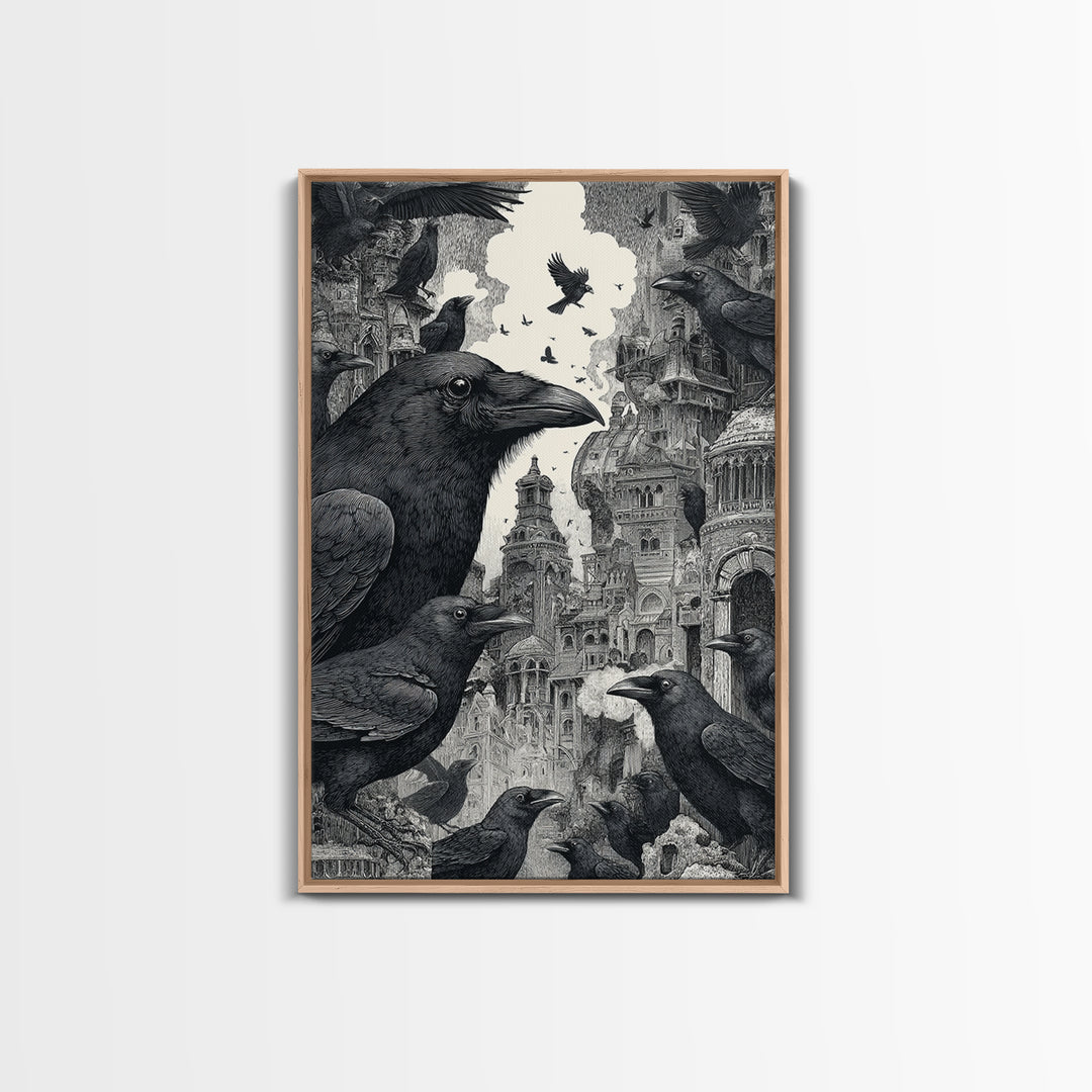 Ravens And Ruins, Victorian Macabre Art, Vertical Wall Art, Dark Halloween Decor, Canvas Print, Halloween Wall Art