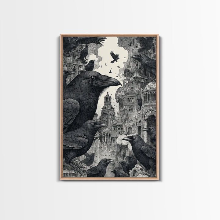 Ravens And Ruins, Victorian Macabre Art, Vertical Wall Art, Dark Halloween Decor, Canvas Print, Halloween Wall Art