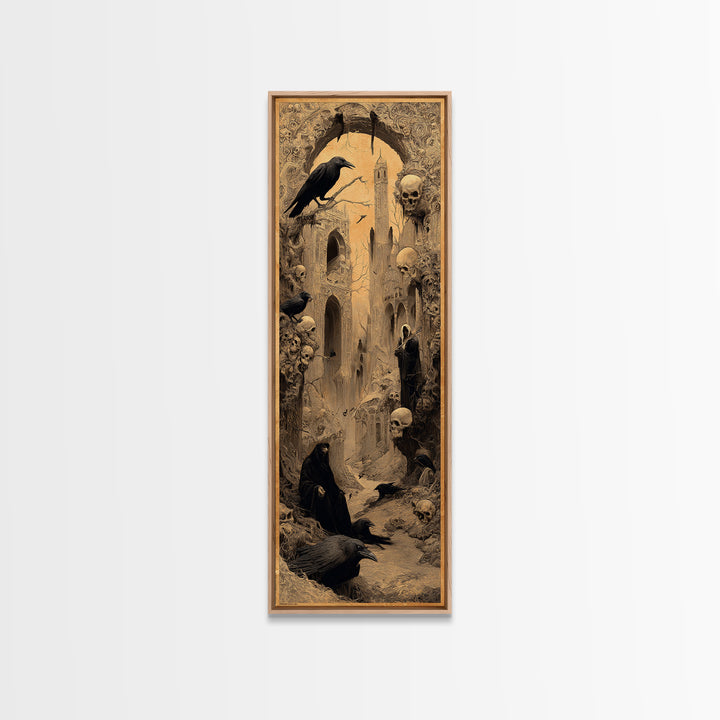 Ravens And Ruins, Surreal Apocalyptic Art, Tall Narrow Wall Art, Dark Halloween Decor, Canvas Print, Halloween Wall Art