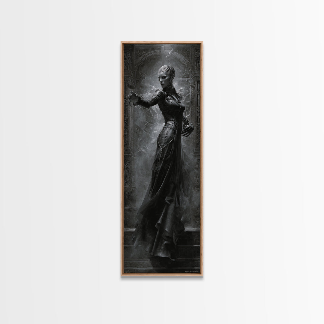 Ravens And Ruins, Biomechanical Horror Art, Tall Narrow Wall Art, Dark Fantasy Wall Art, Canvas Print, Halloween Wall Art