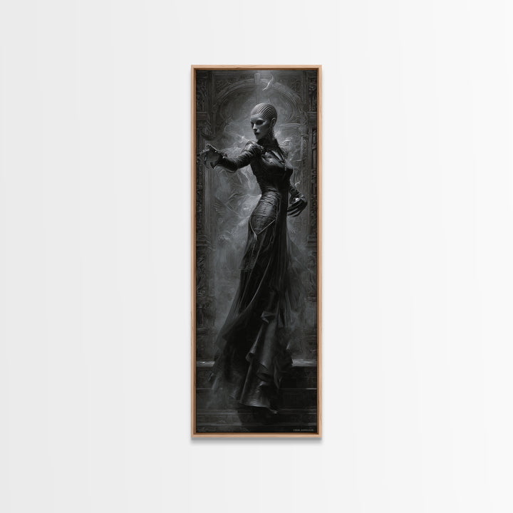 Ravens And Ruins, Biomechanical Horror Art, Tall Narrow Wall Art, Dark Fantasy Wall Art, Canvas Print, Halloween Wall Art