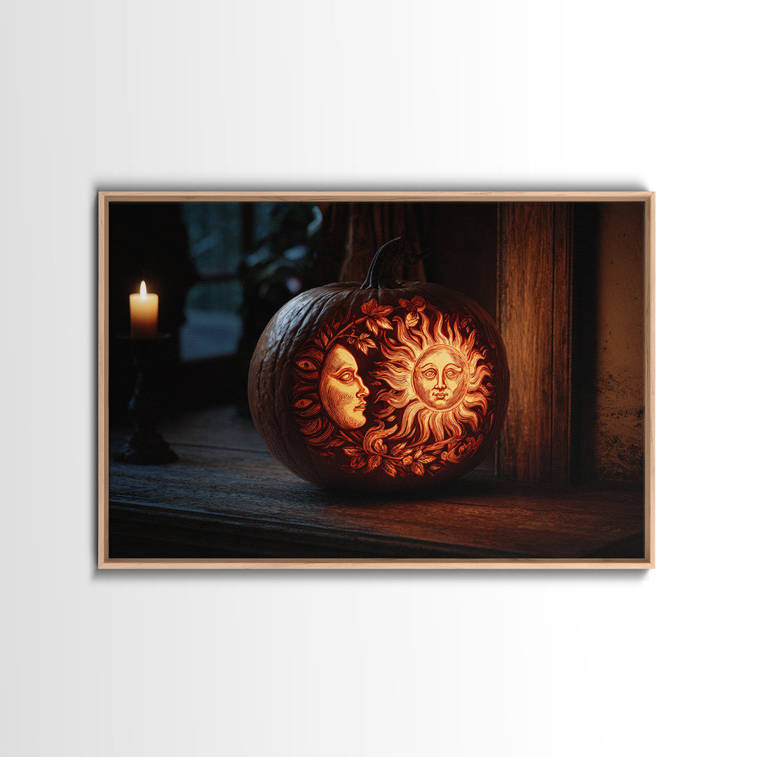 Pumpkins And Moon Phases, Danse Macabre Art, Landscape Wall Art, Macabre Wall Art, Canvas Print, Halloween Wall Art