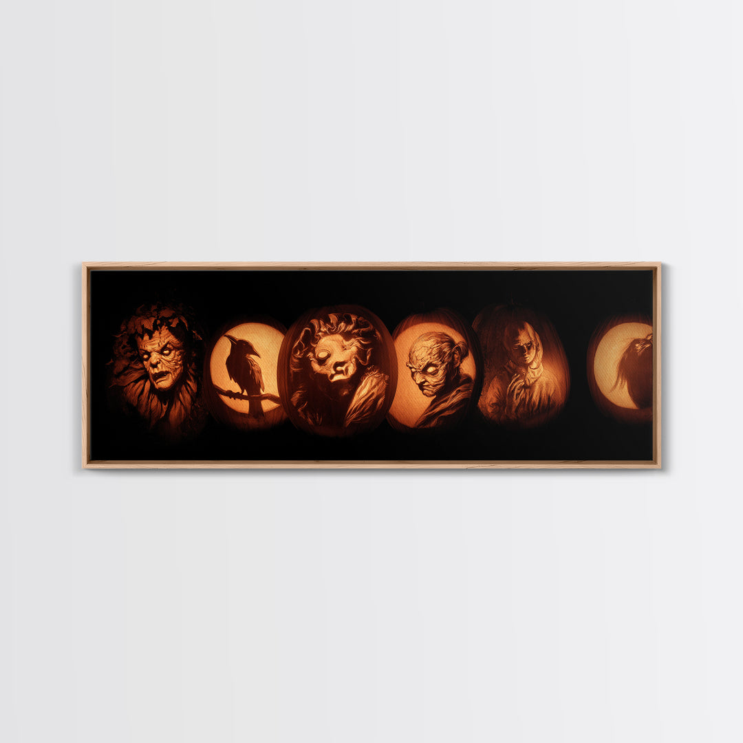 Pumpkins And Moon Phases, Gothic Nightmare Art, Extra Wide Wall Art, Macabre Wall Art, Canvas Print, Halloween Wall Art