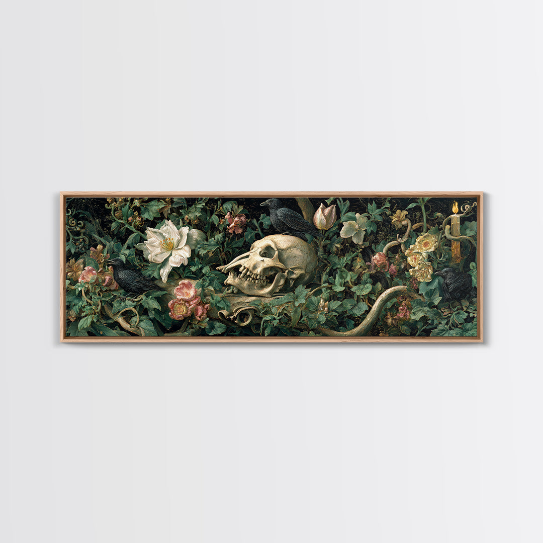 Skeletal Botanicals, Medieval Grotesque Art, Extra Wide Wall Art, Macabre Wall Art, Canvas Print, Halloween Wall Art