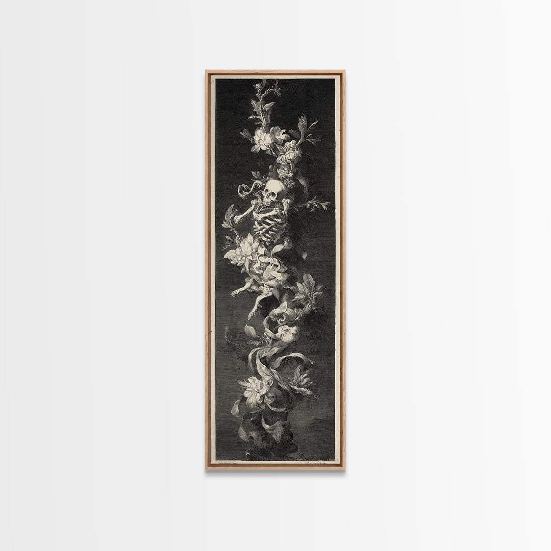 Skeletal Botanicals, Architectural Etching Art, Tall Narrow Wall Art, Gothic Horror Wall Art, Canvas Print, Halloween Wall Art