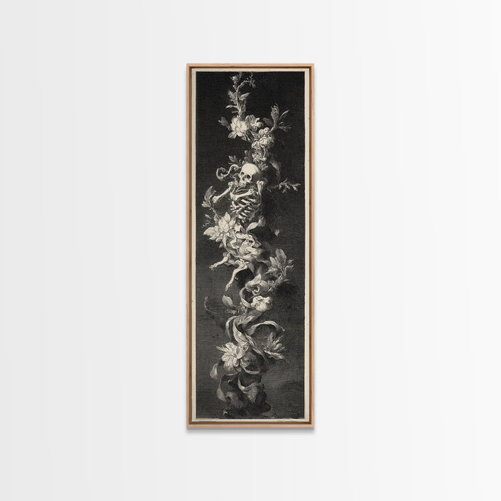 Skeletal Botanicals, Architectural Etching Art, Tall Narrow Wall Art, Gothic Horror Wall Art, Canvas Print, Halloween Wall Art