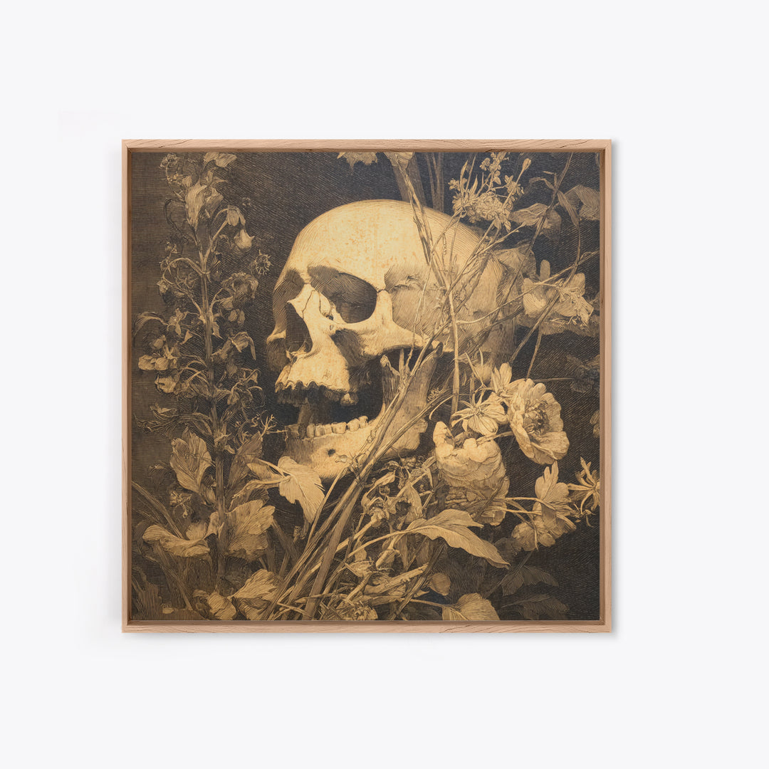 Skeletal Botanicals, Symbolist Dream Art, Square Wall Art, Macabre Wall Art, Framed Canvas Print, Halloween Wall Art, Halloween Decor