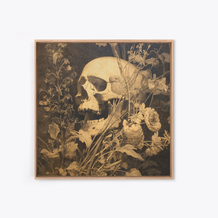 Skeletal Botanicals, Symbolist Dream Art, Square Wall Art, Macabre Wall Art, Framed Canvas Print, Halloween Wall Art, Halloween Decor