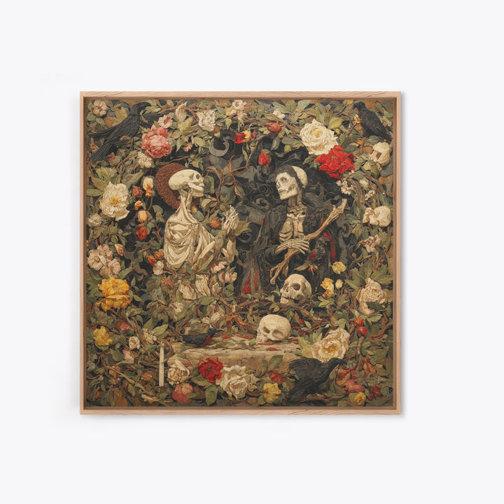 Skeletal Botanicals, Dark Symbolist Art, Square Wall Art, Macabre Wall Art, Canvas Print, Halloween Wall Art, Statement Wall Art