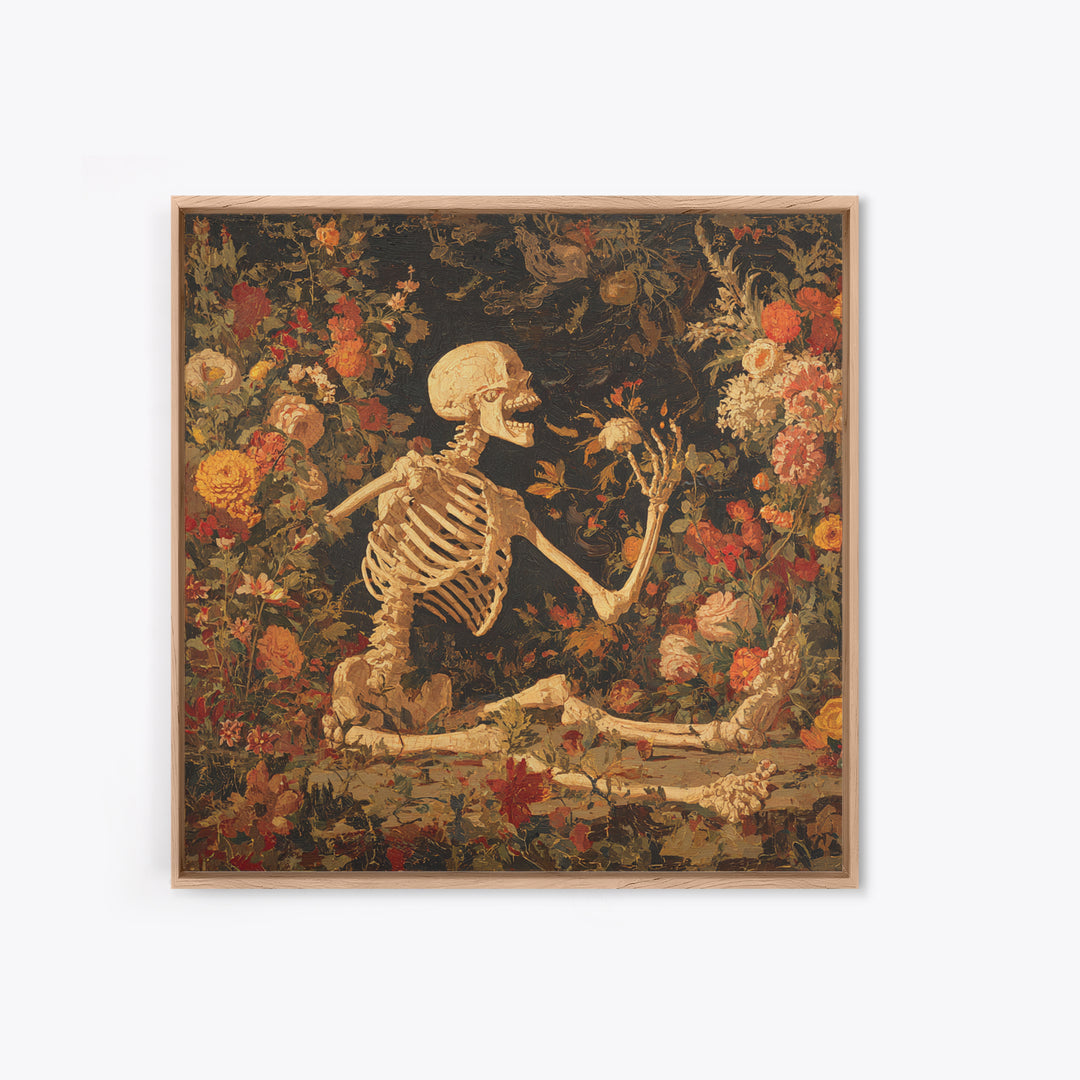 Skeletal Botanicals, Grotesque Carnival Art, Square Wall Art, Gothic Horror Wall Art, Framed Canvas Print, Halloween Wall Art