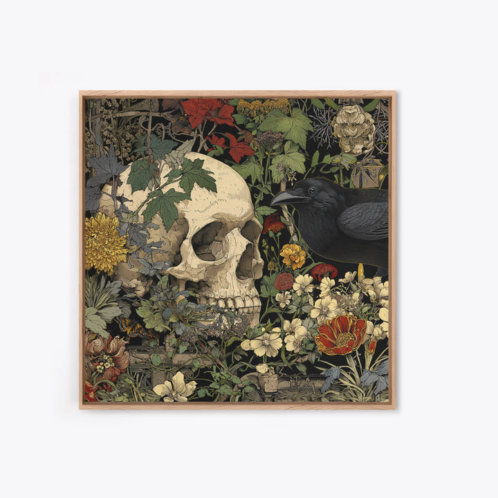Skeletal Botanicals, Stained Glass Gothic Art, Square Wall Art, Gothic Horror Wall Art, Framed Canvas Print, Halloween Wall Art