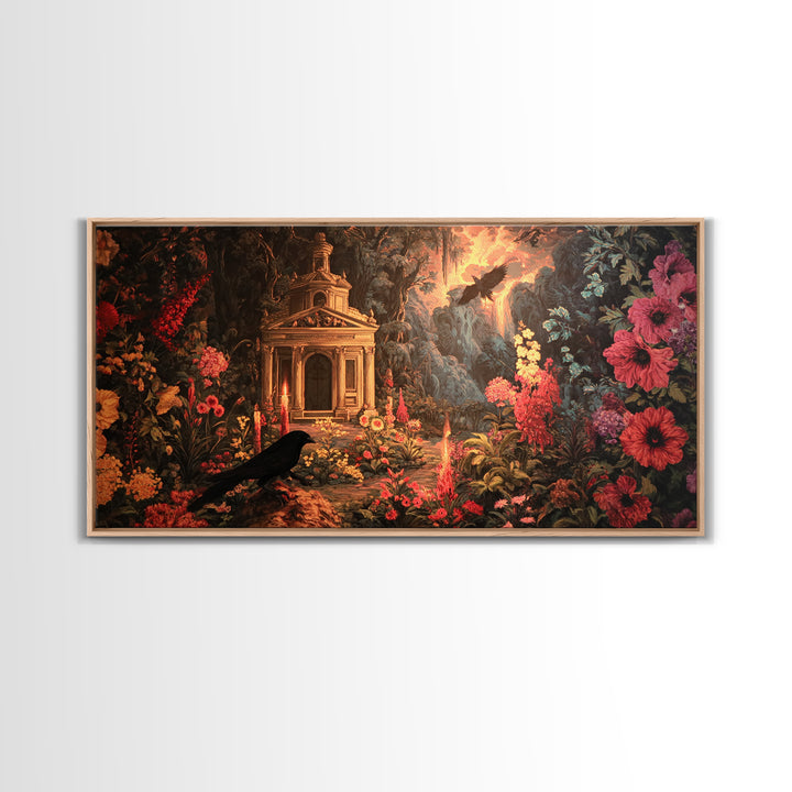 The Poison Garden, Apocalyptic Romantic Art, Wide Panoramic Art, Macabre Wall Art, Canvas Print, Halloween Wall Art, Halloween Decor