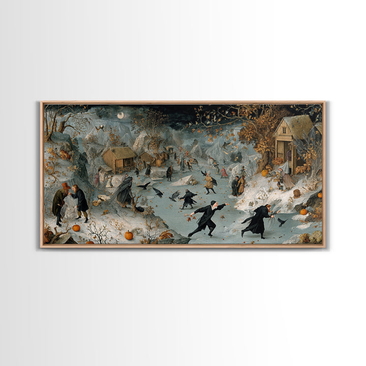 Frozen Halloween, Northern Renaissance Horror, Wide Panoramic Art, Macabre Wall Art, Canvas Print, Halloween Wall Art