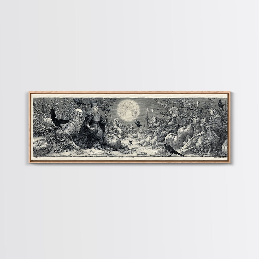 Frozen Halloween, Renaissance Engraving Art, Extra Wide Wall Art, Gothic Horror Wall Art, Canvas Print, Halloween Wall Art