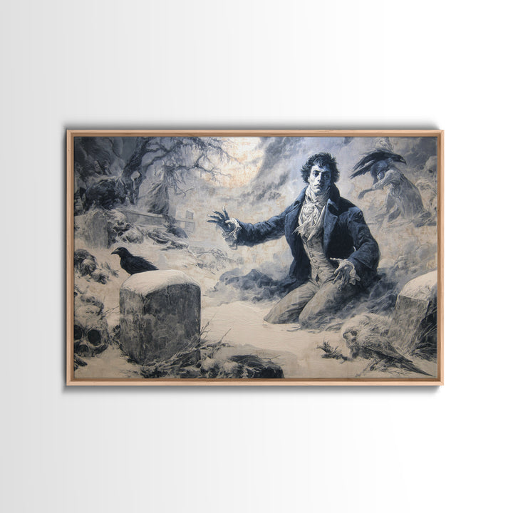 Frozen Halloween, Dark Romantic Horror Art, Landscape Wall Art, Dark Halloween Decor, Framed Canvas Print, Halloween Wall Art