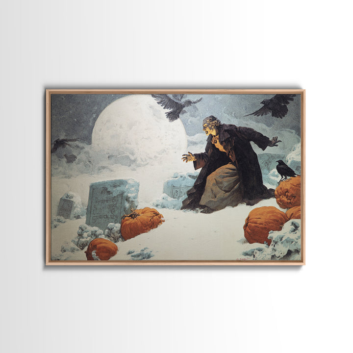 Frozen Halloween, Symbolist Etching Art, Landscape Wall Art, Dark Fantasy Wall Art, Framed Canvas Print, Halloween Wall Art