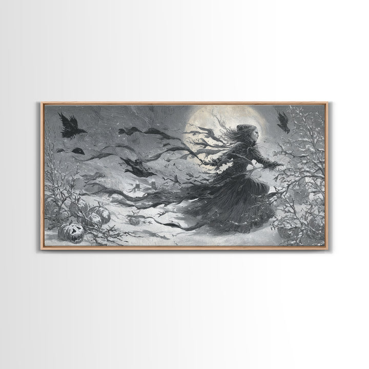 Frozen Halloween, Expressionist Nightmare Art, Wide Panoramic Art, Macabre Wall Art, Framed Canvas Print, Halloween Wall Art