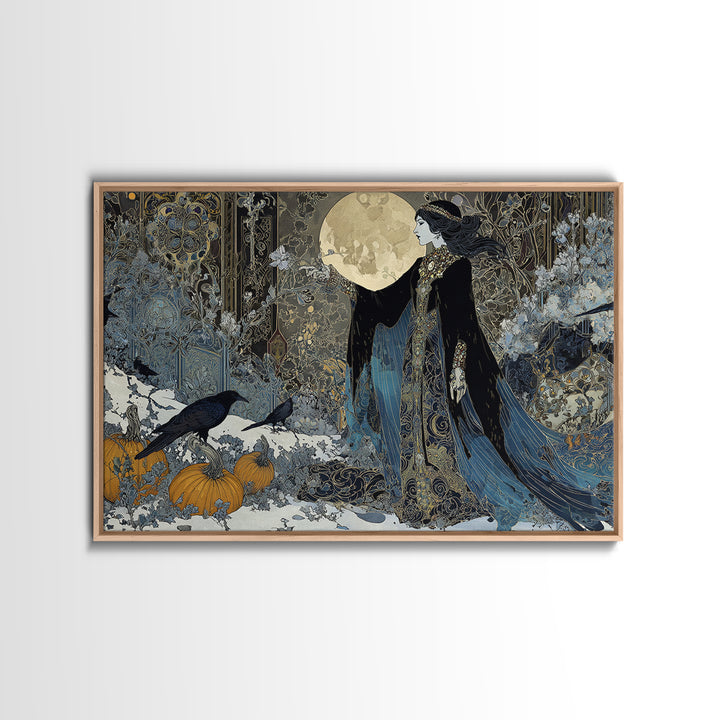 Frozen Halloween, Stained Glass Gothic Art, Landscape Wall Art, Dark Halloween Decor, Framed Canvas Print, Halloween Wall Art
