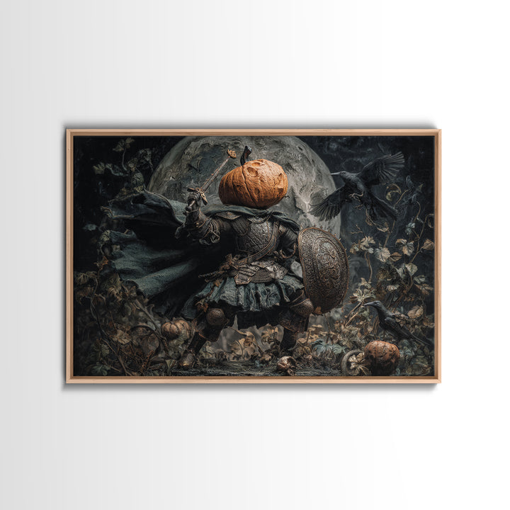 The Pumpkin Paladin, Medieval Grotesque Art, Landscape Wall Art, Macabre Wall Art, Canvas Print, Halloween Wall Art, Halloween Decor