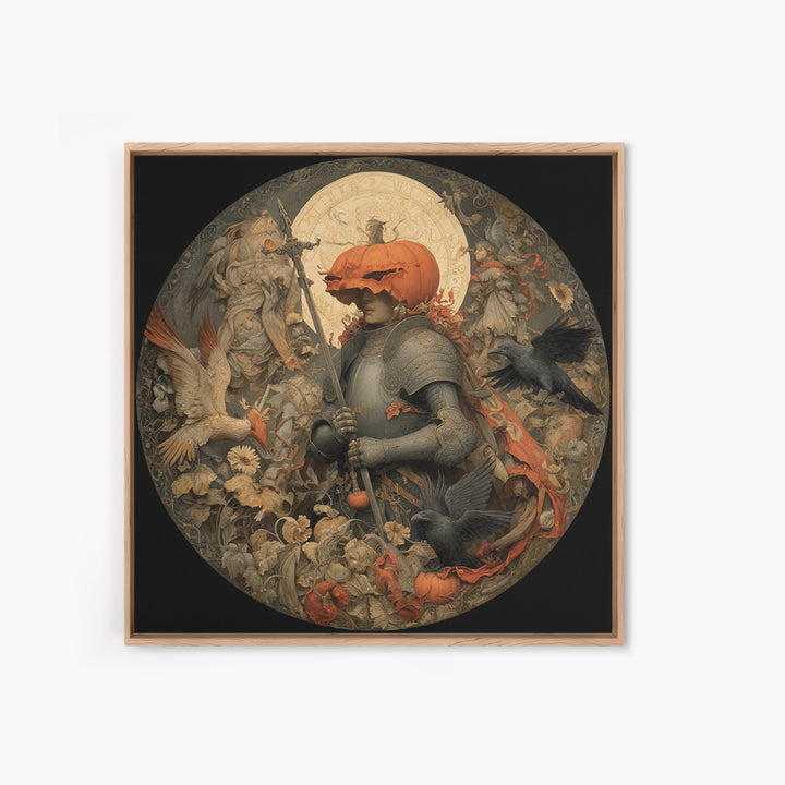 The Pumpkin Paladin, Dark Renaissance Art, Square Wall Art, Gothic Horror Wall Art, Canvas Print, Halloween Wall Art